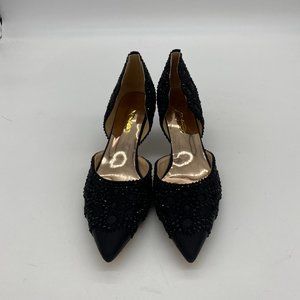 XYD black pointy toe rhinestone low heels kitten pumps shoes